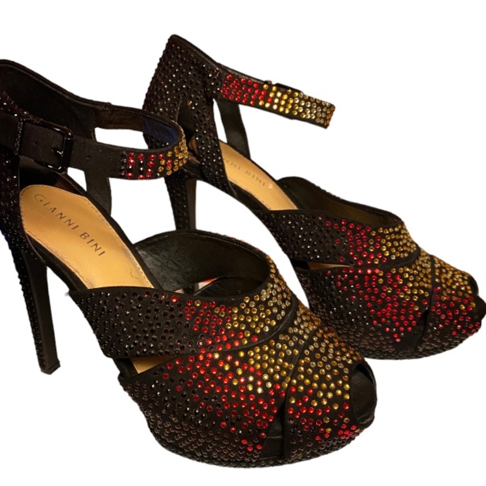 Gianni Bini Sexy rhinestone heels pumps size 9, red, yellow, black, gold. 4 inch